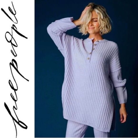 Free People Around the Clock Pullover Cozy Lavender Oversized Sweater Tunic XS - Picture 1 of 16